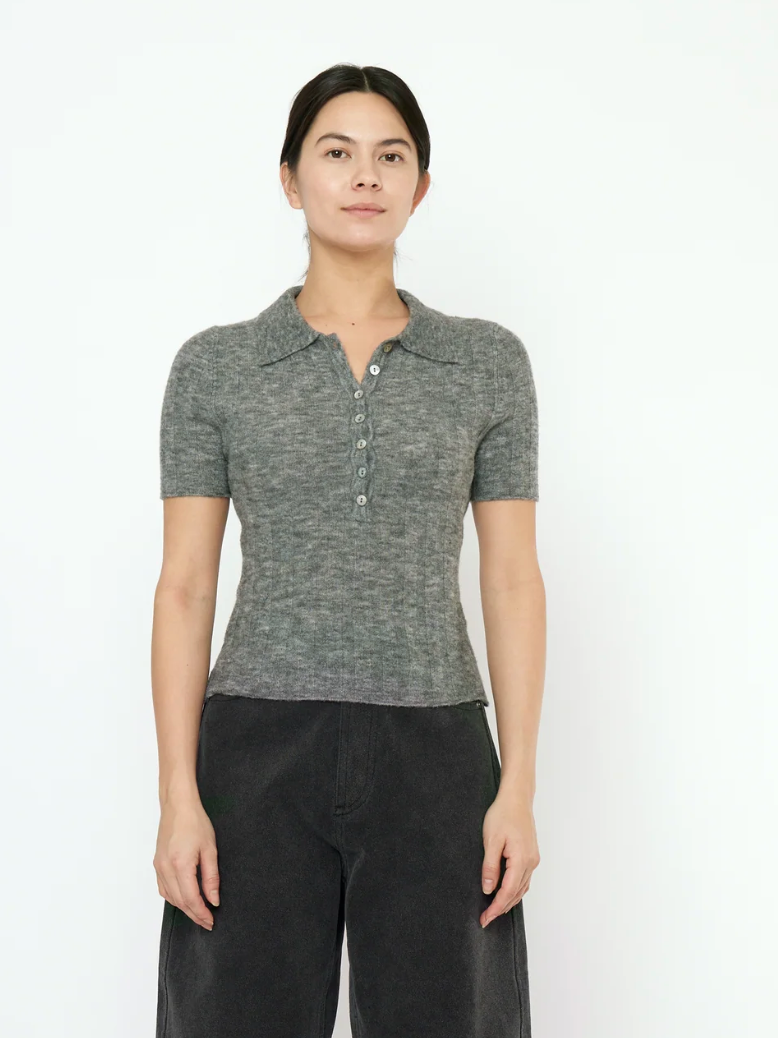 7115 by Szeki Collared Short Sleeves Top