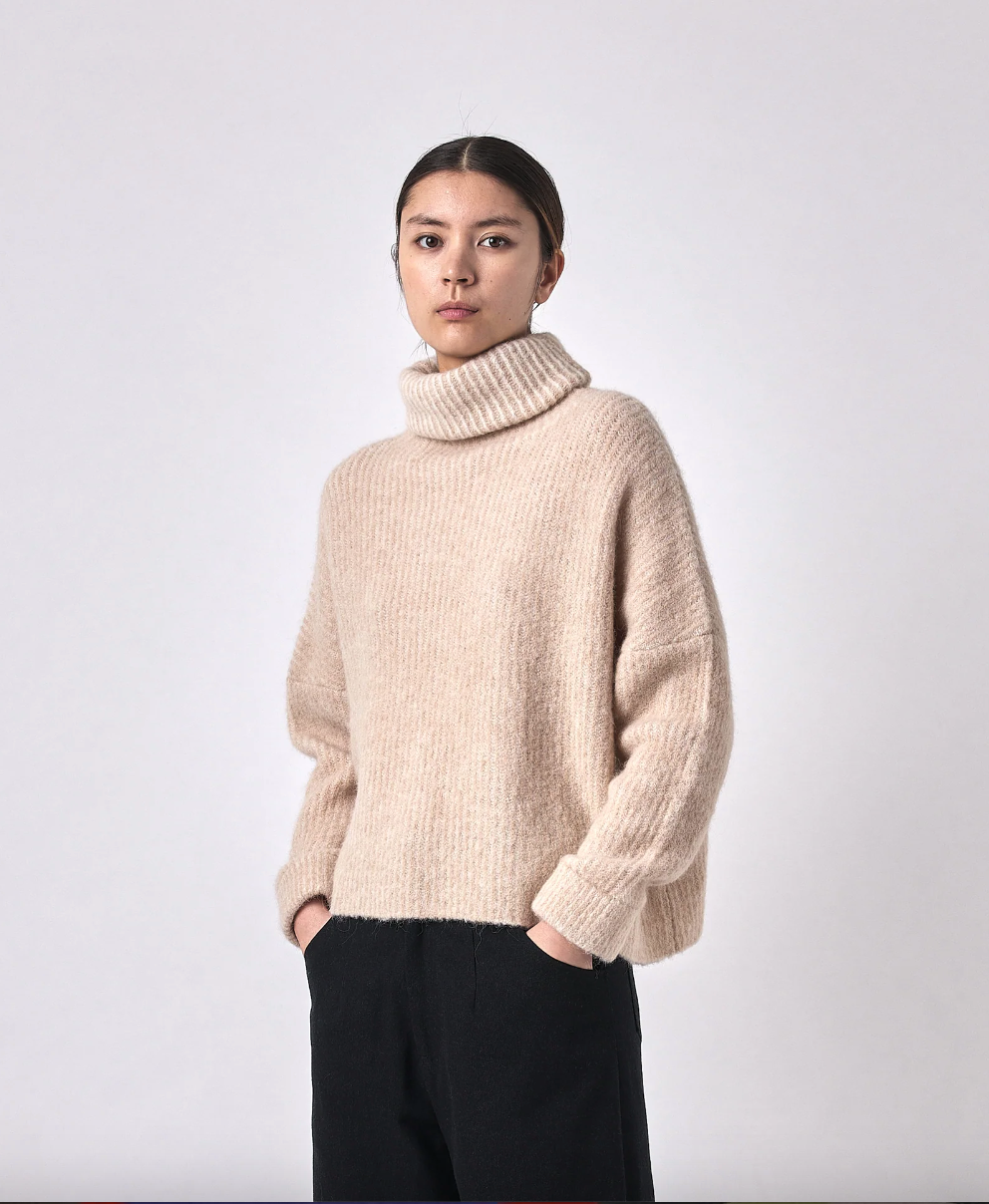 7115 by Szeki Alpaca Striped Turtleneck Sweater