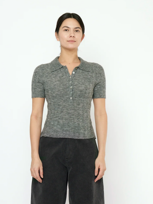 7115 by Szeki Collared Short Sleeves Top