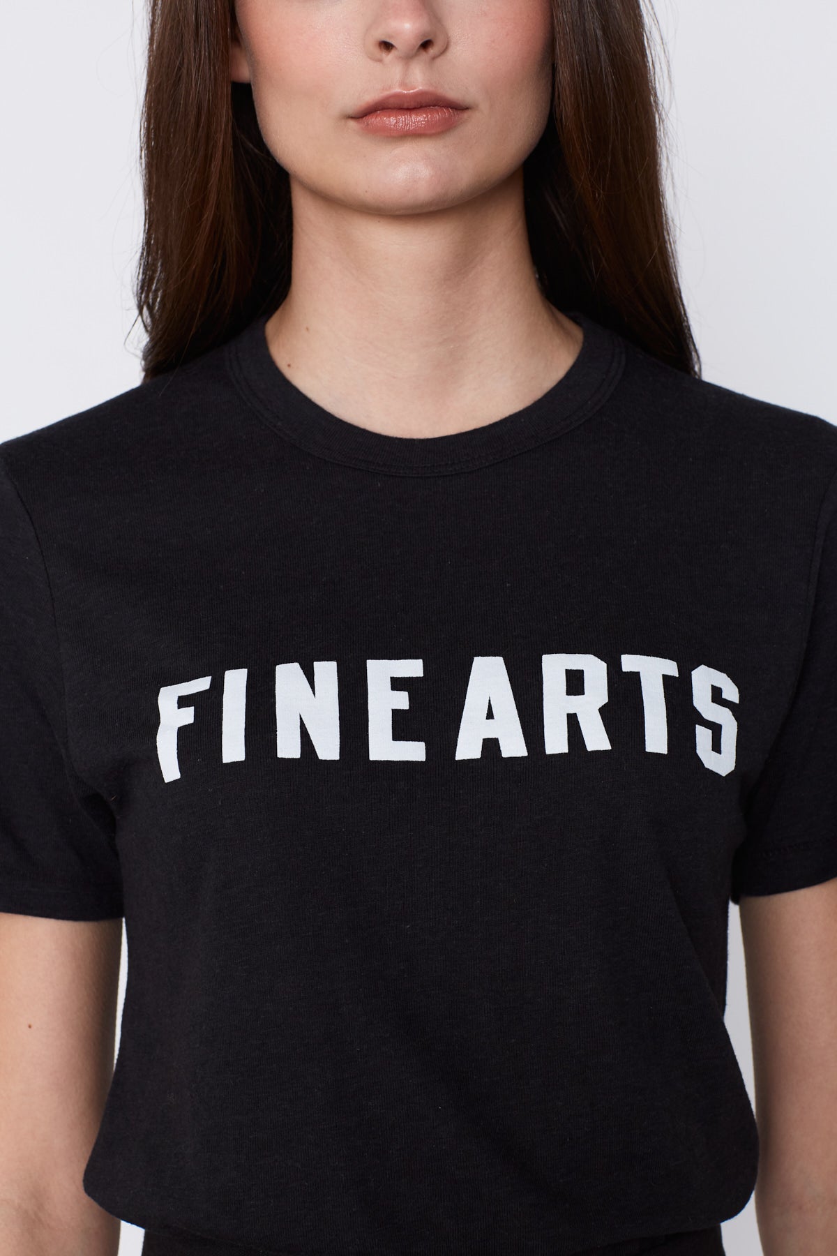 Fine Arts Eco-Jersey T-shirt in Black with White. Made in Atlanta, ethically and sustainably, by slow fashion designer Megan Huntz. 
