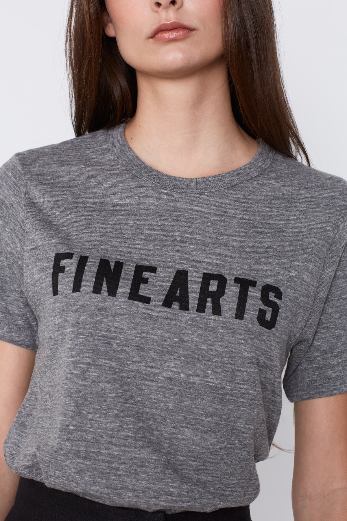 Fine Arts Eco-Jersey T-shirt in Classic Gray with Black. Made in Atlanta, ethically and sustainably, by slow fashion designer Megan Huntz. 