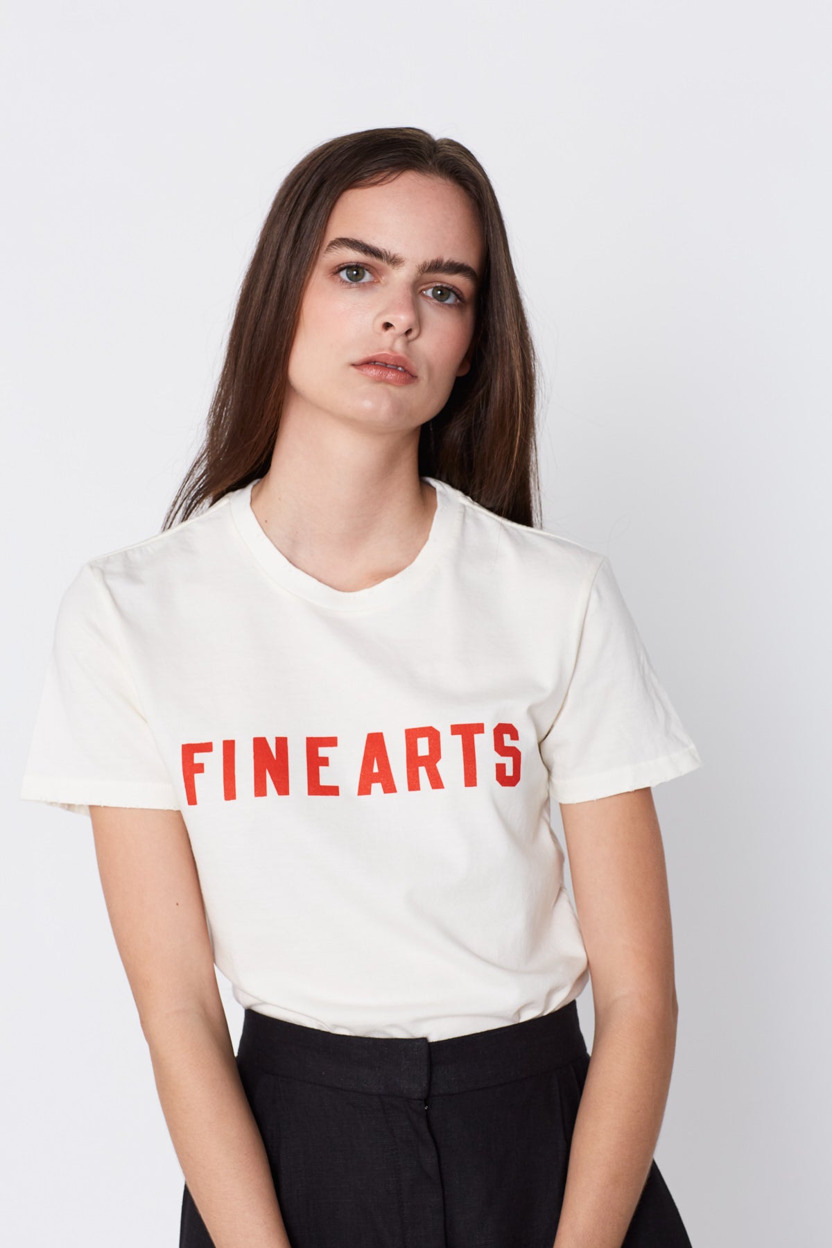 Fine Arts Cotton T-shirt in White with Red. Made in Atlanta, ethically and sustainably, by slow fashion designer Megan Huntz. 