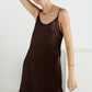 CBK Slip Dress in Chocolate Silk Charmeuse. Made in Atlanta, ethically and sustainably, by slow fashion designer Megan Huntz.