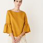 Valentina Top with Ruffle Sleeve in Mango Linen. Made in Atlanta, ethically and sustainably, by slow fashion designer Megan Huntz. 