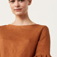 Valentina Top with Ruffle Sleeve in Ocre Linen. Made in Atlanta, ethically and sustainably, by slow fashion designer Megan Huntz. 