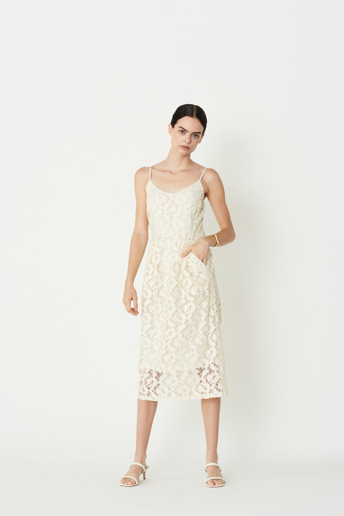 Cam Tank Dress in Cream Lace. Made in Atlanta, ethically and sustainably, by slow fashion designer Megan Huntz. 