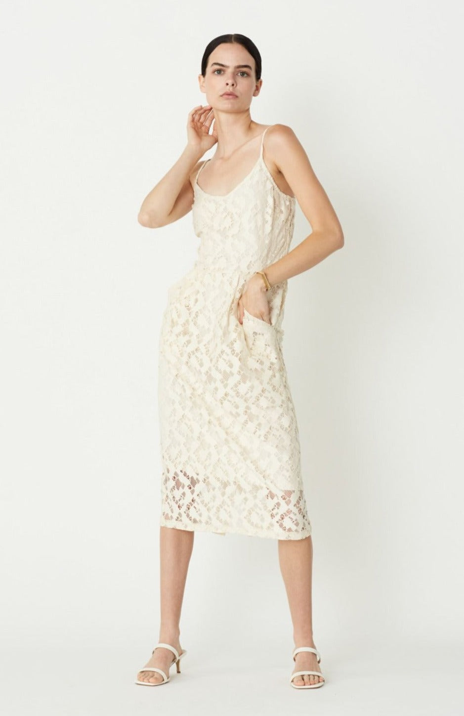 Cam Tank Dress in Cream Lace. Made in Atlanta, ethically and sustainably, by slow fashion designer Megan Huntz. 