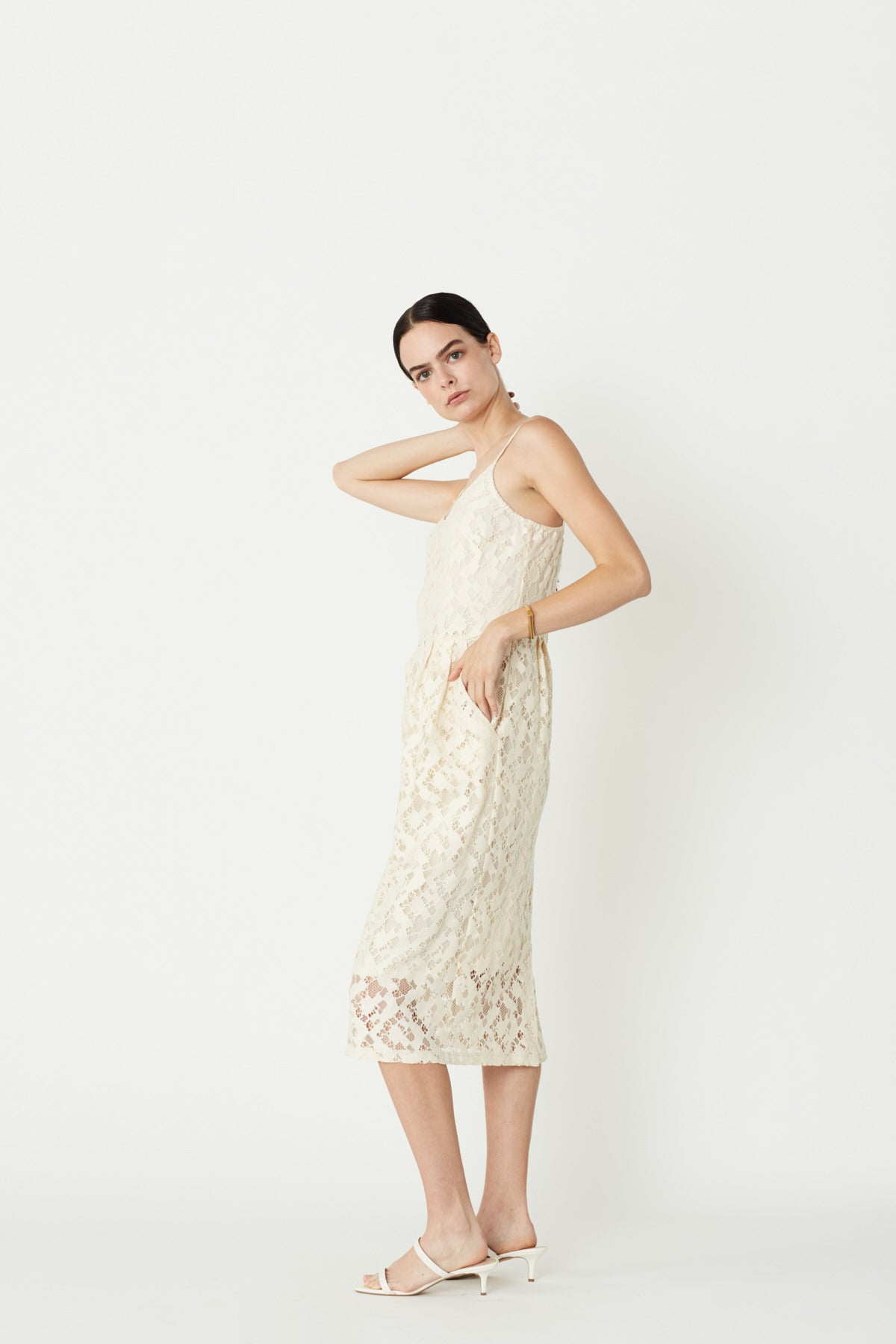 Cam Tank Dress in Cream Lace. Made in Atlanta, ethically and sustainably, by slow fashion designer Megan Huntz. 