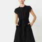 June Cap Sleeve Shirt Dress in Black Texture Organic Cotton. Made in Atlanta, ethically and sustainably, by slow fashion designer Megan Huntz. 