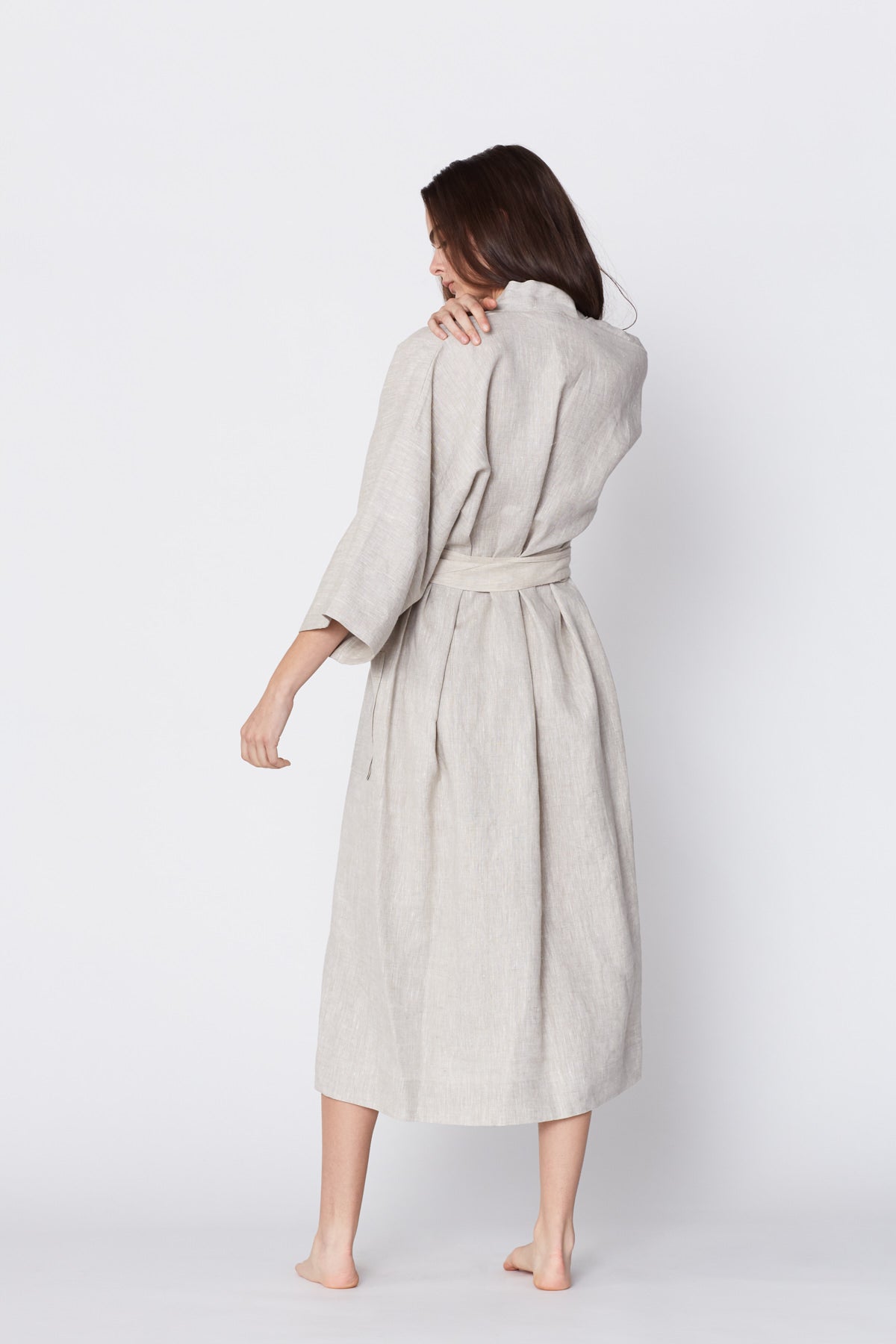 Kimono in Natural Linen. Made in Atlanta, ethically and sustainably, by slow fashion designer Megan Huntz. 