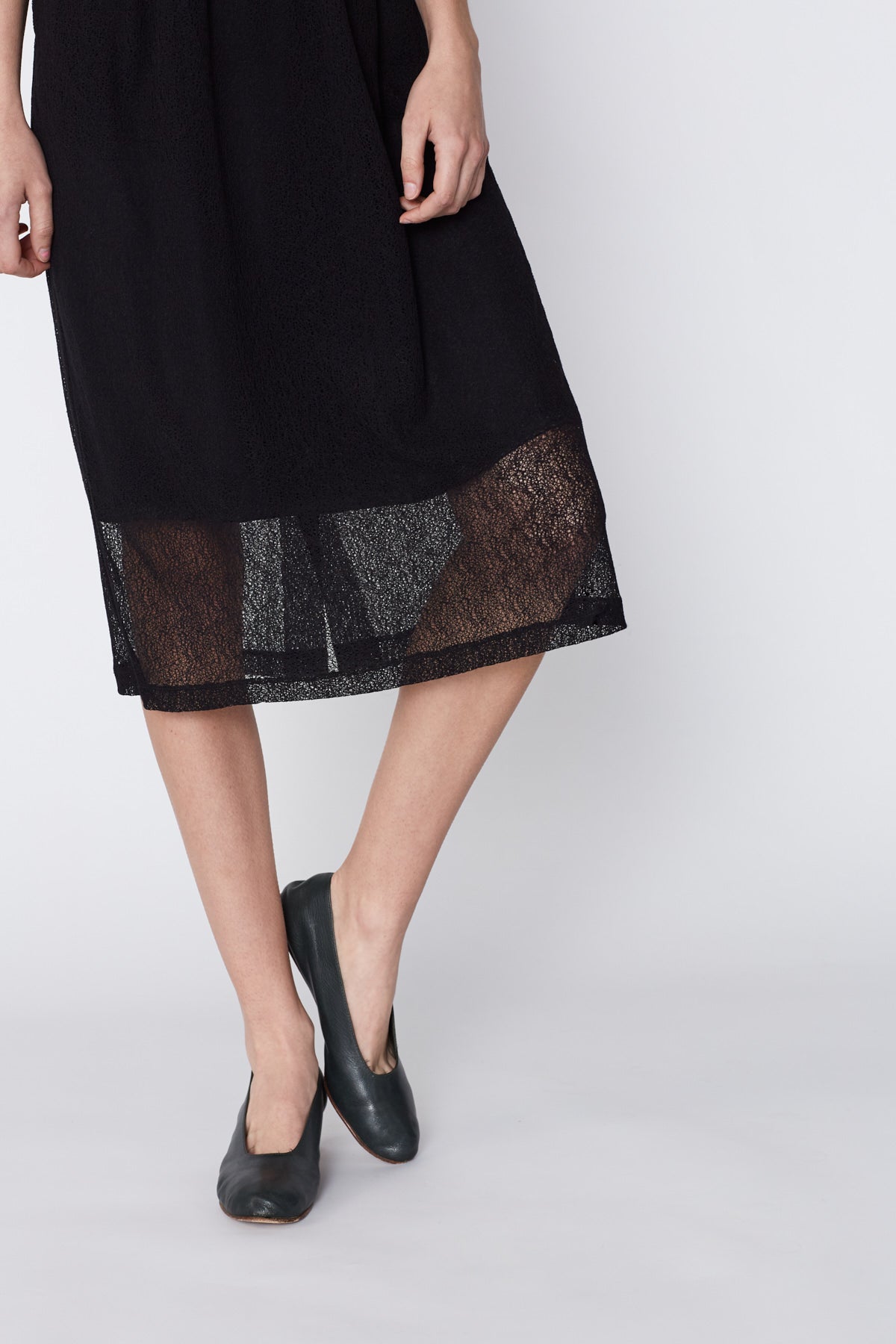 Cam Tank Dress in Black Lace. Made in Atlanta, ethically and sustainably, by slow fashion designer Megan Huntz. 