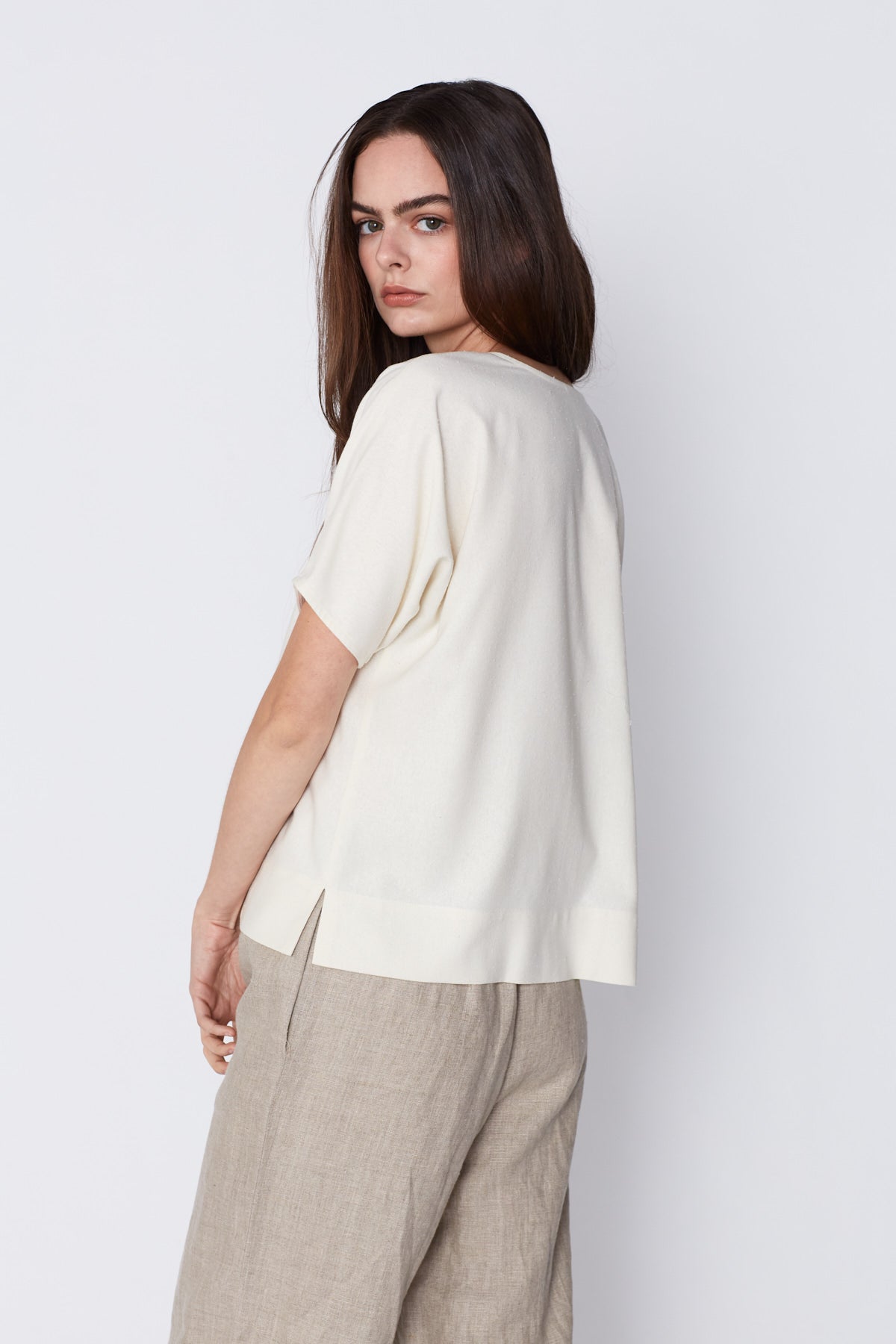 Lane Top in Cream Raw Silk. Made in Atlanta, ethically and sustainably, by slow fashion designer Megan Huntz. 