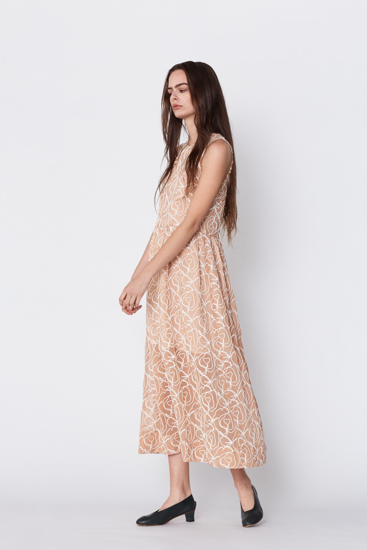 Sonny Dress in Italian Silk Chiffon with Cotton Rope Embroidery. Made in Atlanta, ethically and sustainably, by slow fashion designer Megan Huntz. 