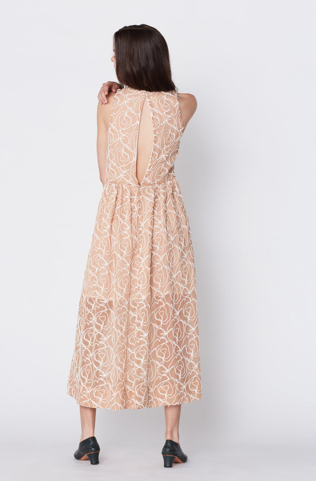 Sonny Dress in Italian Silk Chiffon with Cotton Rope Embroidery. Made in Atlanta, ethically and sustainably, by slow fashion designer Megan Huntz. 